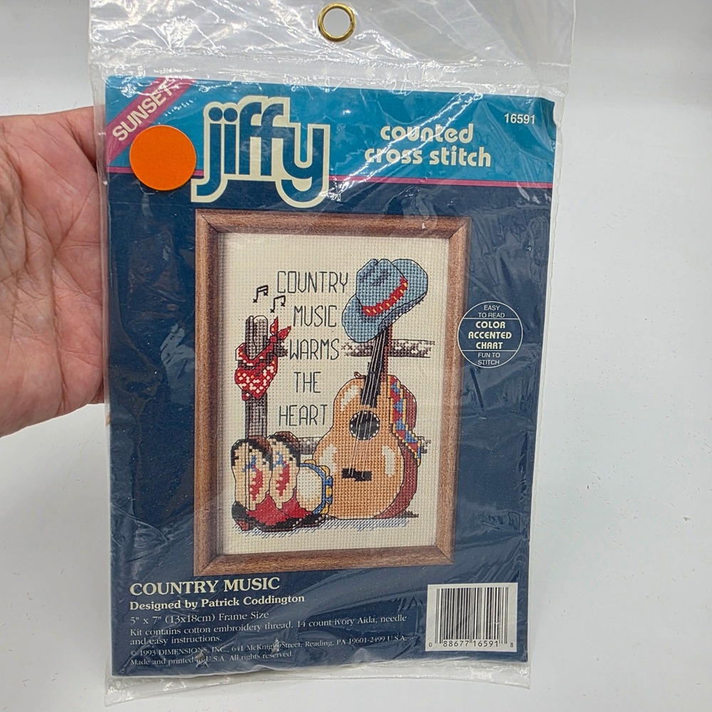 Jiffy Unisex Counted Cross Stitch Kit Country Music Guitar Western Vintage 5x7